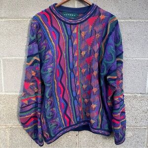Vintage Tundra Canada Sweater Men Small Coogi Style Multicolor 3D Knit Abstract